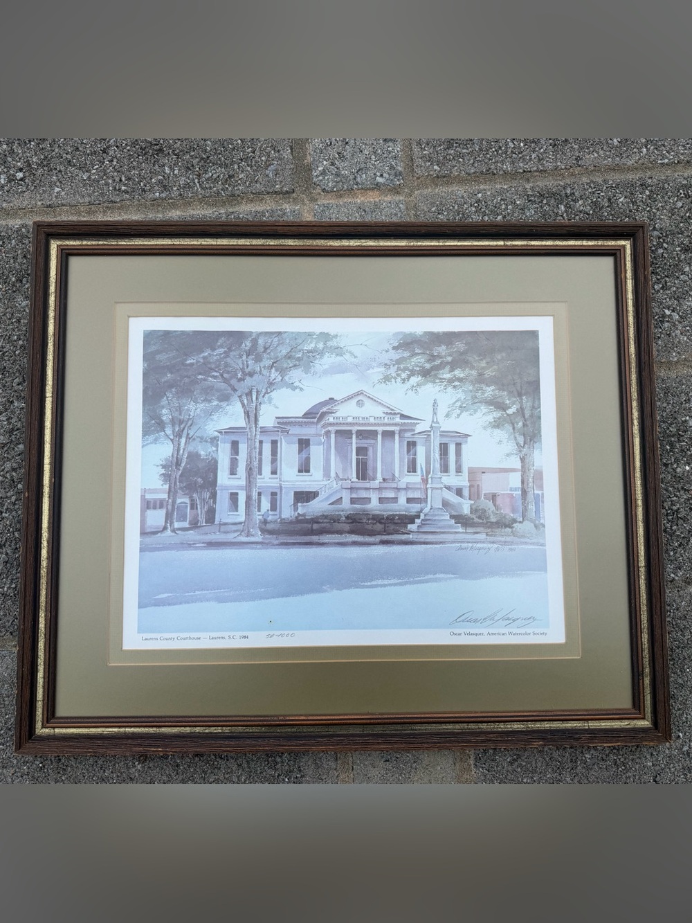 framed limited edition watercolor print titled "Laurens County Courthouse